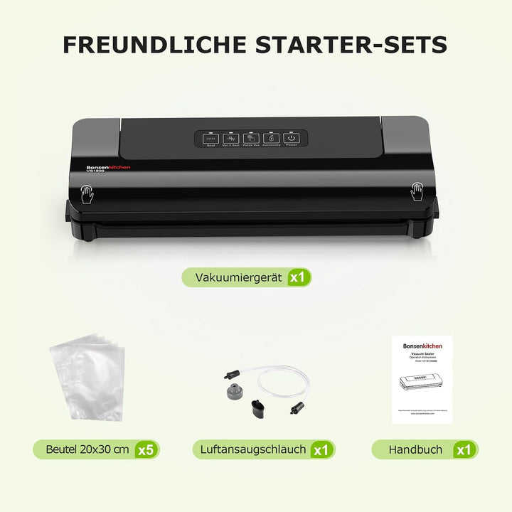 Vakuumiergerät, Multifunktions-Vakuumierer mit 50 Vakuumbeutel und 1 Vakuumrolle, Eingebautem Cutter