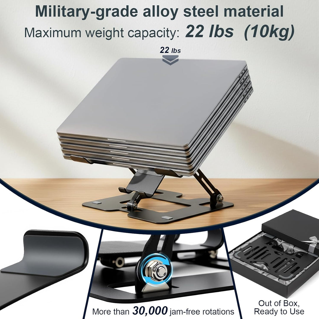 Laptopständer aus legiertem Stahl, ergonomisch (Schwarz), Schwarz