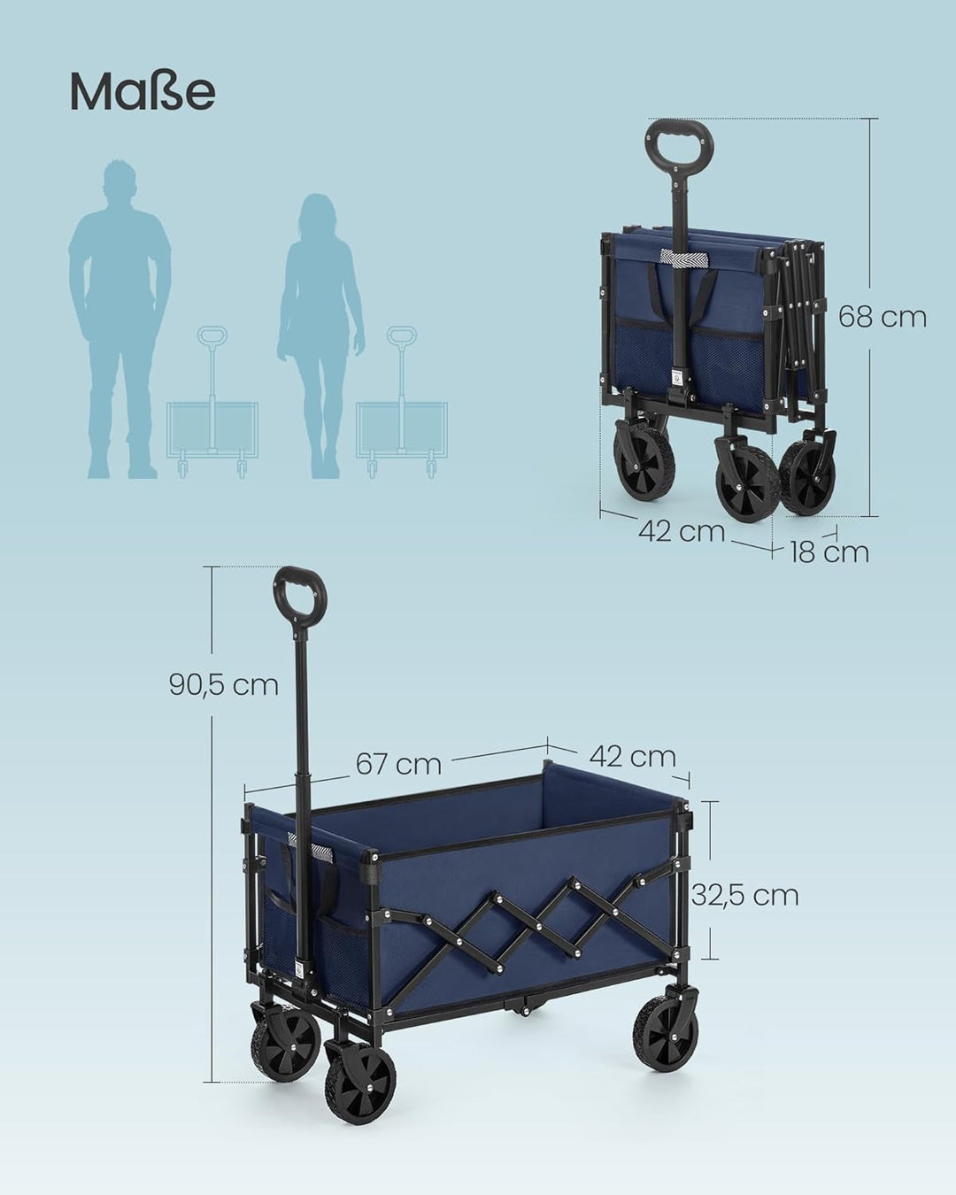 SONGMICS Kleiner Handwagen faltbar, Gartenwagen, kompakt, mit Griff, mit 4 verstärkten Rollen, Davon