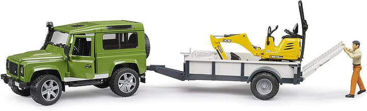 bruder 02593 - Land Rover Defender Station Wagon mit Einachsanhänger, JCB Mikrobagger 8010 Cts, Baua