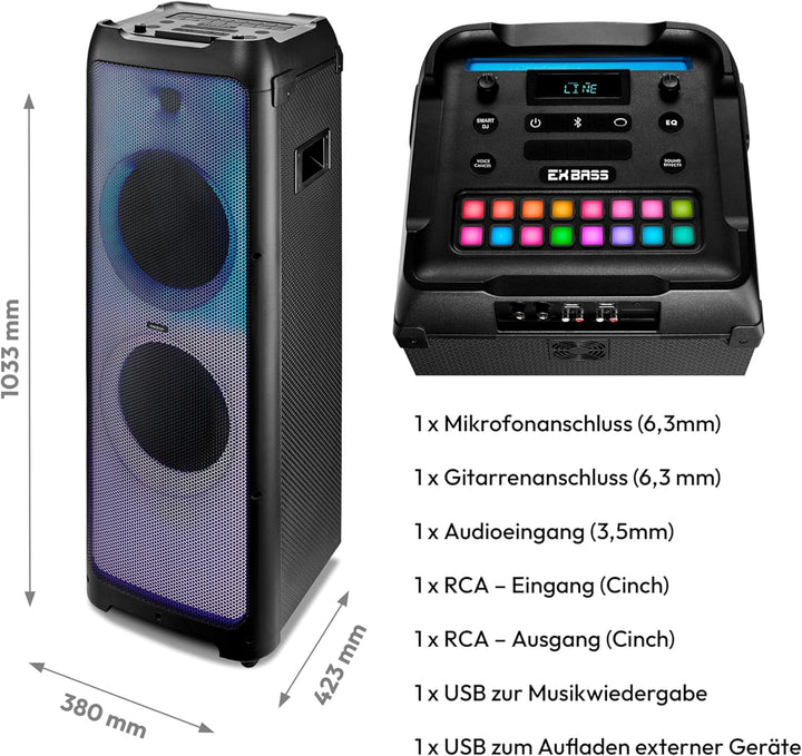 MEDION X61200 Party-Soundsystem (Partylautsprecher inkl. Mikrofon, Karaoke Partybox, Bluetooth, DJ F