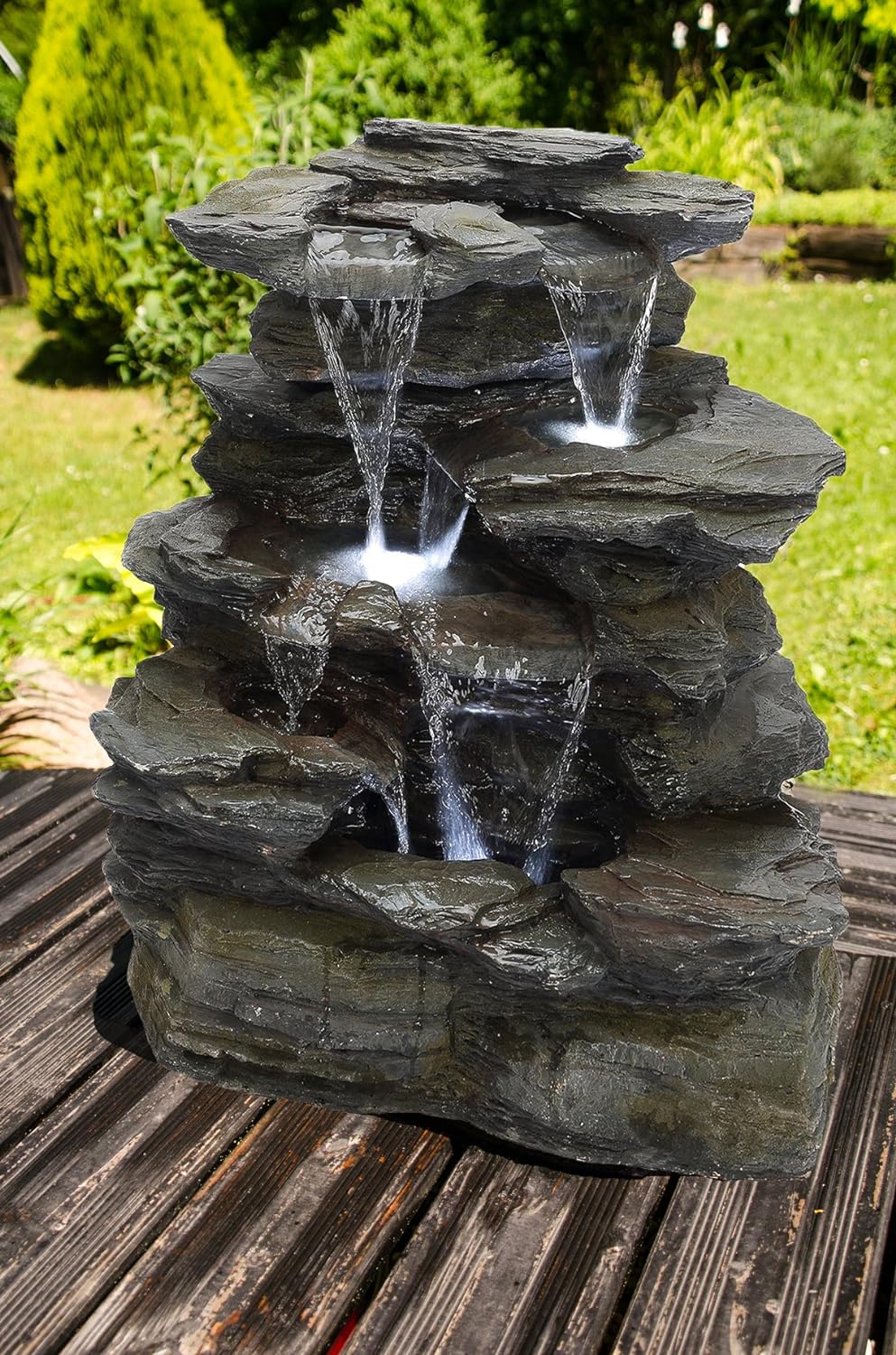 Köhko Springbrunnen Greifensteine Gartenbrunnen in Naturstein-Optik mit LED-Beleuchtung Höhe=56 cm m