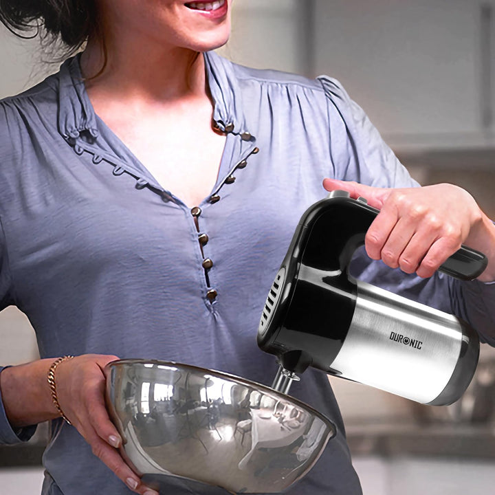 Duronic HM3 elektrischer Handmixer 300W, Handrührgerät mit Basis, Rührgerät 2 Rührbesen 2 Knethaken,