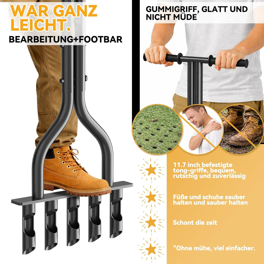Rasenlüfter für Garten, Aerifizierer für Rasen mit 5 Löchern und rutschfestem Gummigriff, Manueller