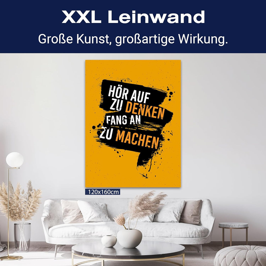 wandmotiv24 Leinwand-Bilder Motivation, Grösse 60x45cm, Hochformat, fang an zu Machen, Grunge, Gelb,