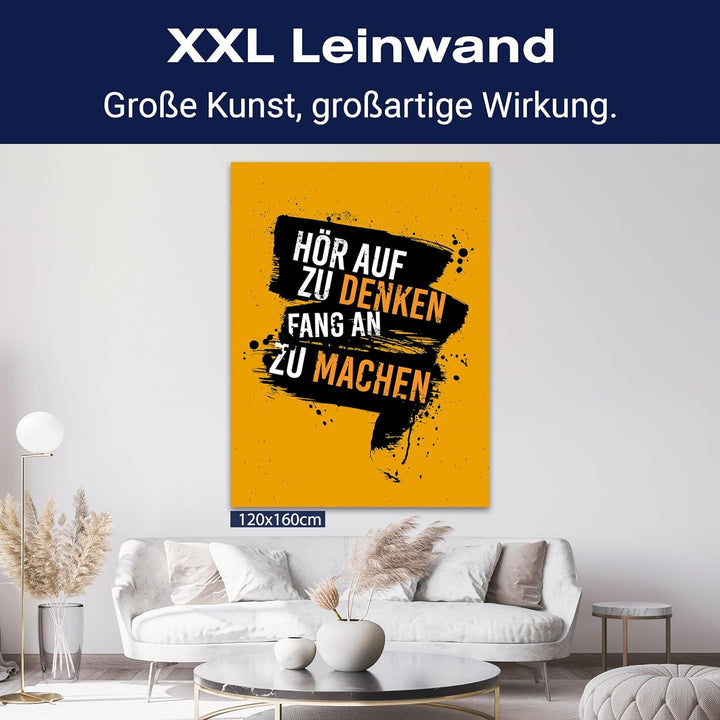 wandmotiv24 Leinwand-Bilder Motivation, Grösse 60x45cm, Hochformat, fang an zu Machen, Grunge, Gelb,