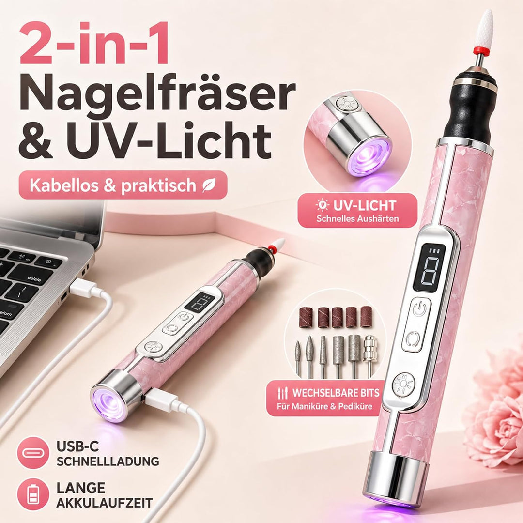 ZYNERY Kabelloser elektrischer Nagelfräser für dicke Zehennägel, 2-in-1 LCD Display Nagelfräser, 4 G