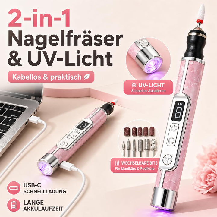 ZYNERY Kabelloser elektrischer Nagelfräser für dicke Zehennägel, 2-in-1 LCD Display Nagelfräser, 4 G