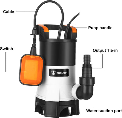 DEKO Elektrische Tauchwasserpumpe 400W mit Schwimmerschalter und maximalem Durchfluss 8000 l/h für d