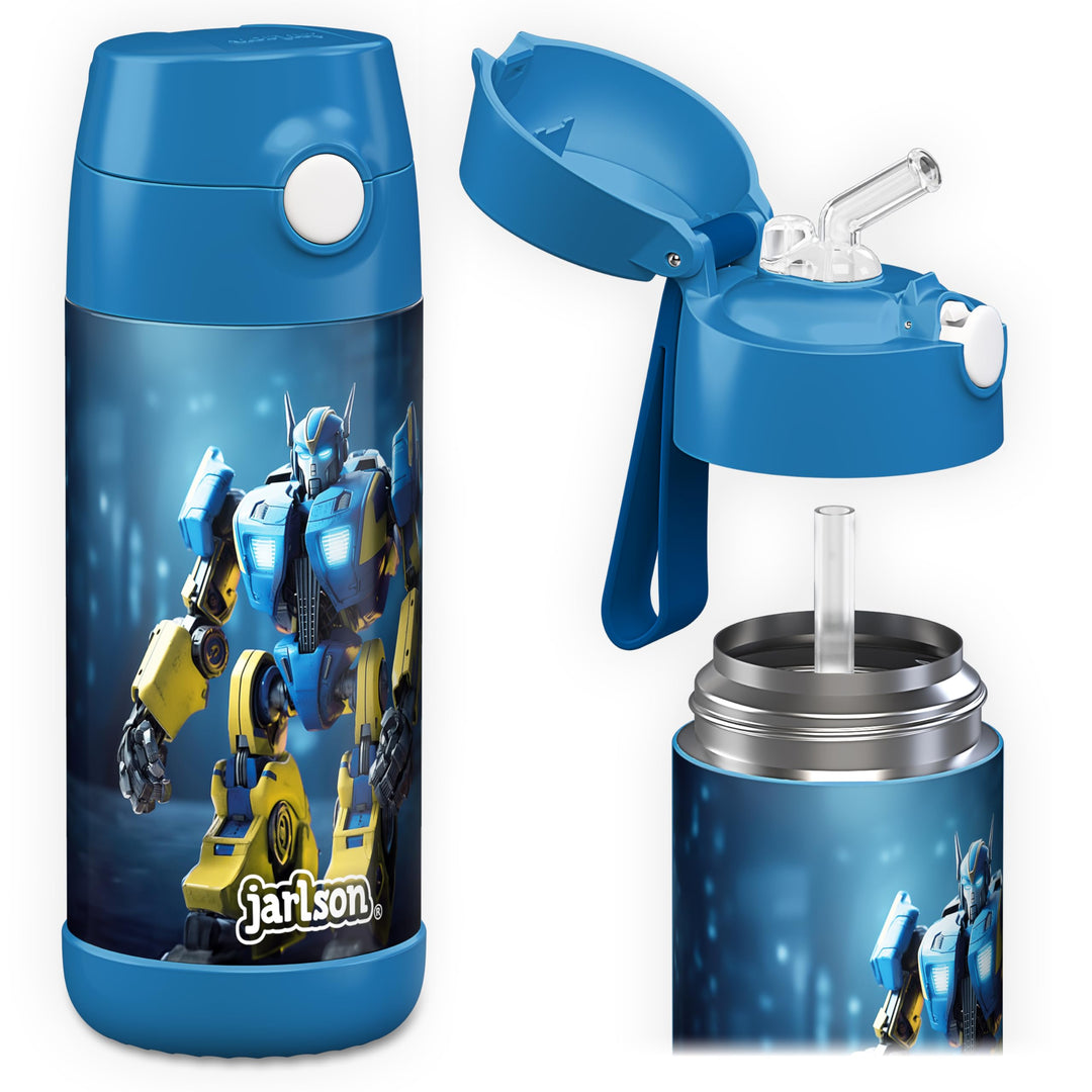 Jarlson® Trinkflasche Kinder Edelstahl Charli [MIT STROHHALM] - Thermosflasche Auslaufsicher - Therm