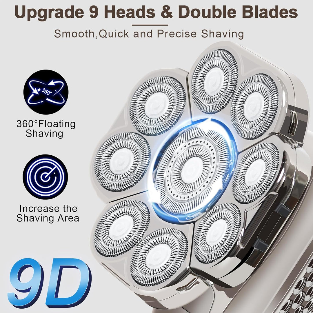 Glatzen Rasierer Herren Elektrisch, 9D 6 in 1 Glatzen Rasierer Herren, Kopfrasierer Glatze Nass Und
