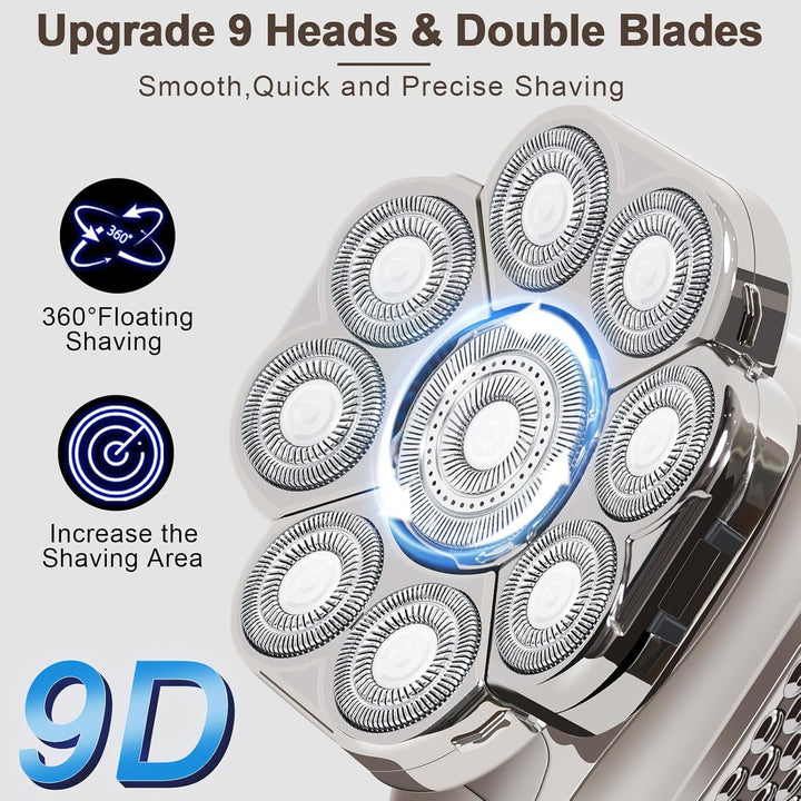 Glatzen Rasierer Herren Elektrisch, 9D 6 in 1 Glatzen Rasierer Herren, Kopfrasierer Glatze Nass Und