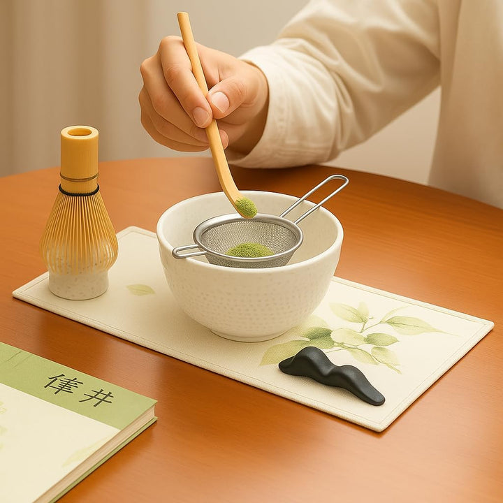 Matcha Set 7-teilig – Premium Tee Set mit Keramik Matcha Schale, Bambus Schneebesen (Chasen), Sieb &