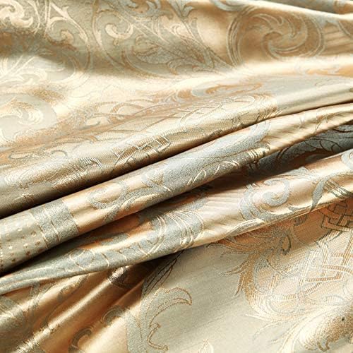 DXHOME Bettwäsche 155x220 cm Gold Satin Wendebettwäsche Jacquard Bettwaesche mit Golden Blumen Roman