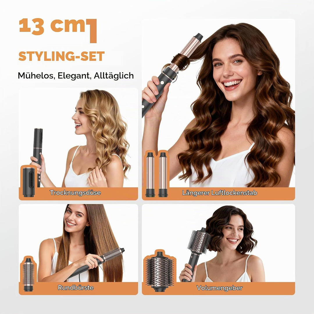 OKWRAP Hair Styler Set Haarstyler 110000U/Min Hairstyler 5 in 1, Multistyler 1300W mit Föhn Rundbürs