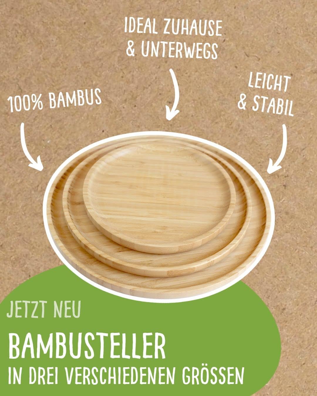 pandoo Wiederverwendbare Bambusteller | 100% Bambus Teller | Runde Holzteller, Bamboo Plates, Bambus