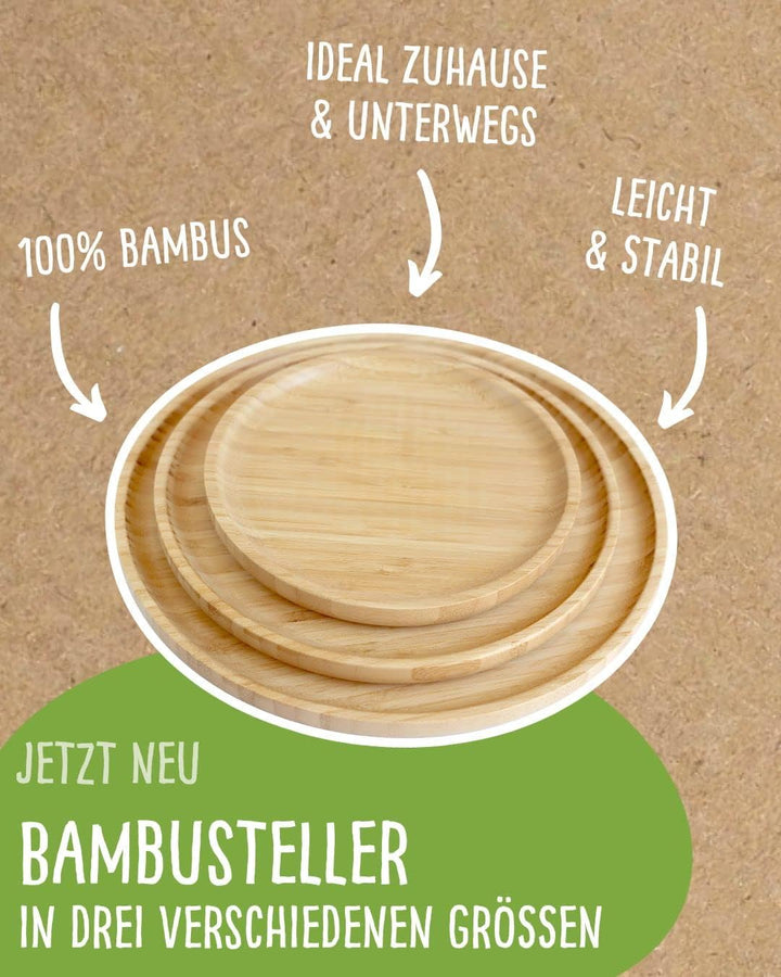 pandoo Wiederverwendbare Bambusteller | 100% Bambus Teller | Runde Holzteller, Bamboo Plates, Bambus