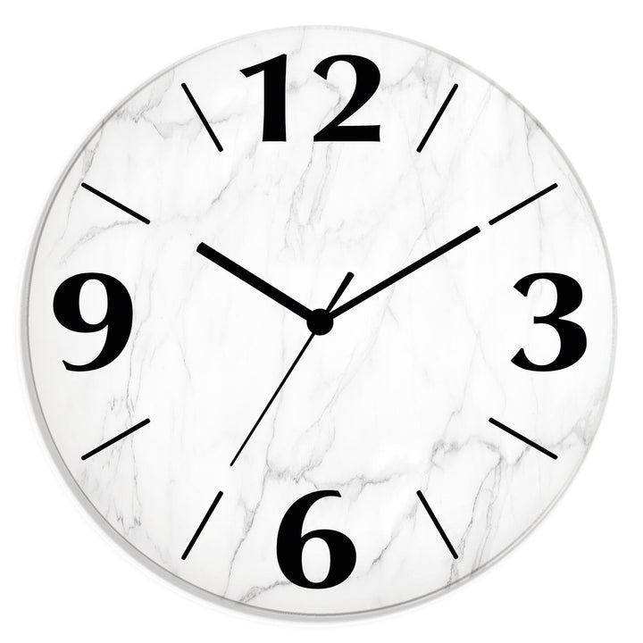 ARTLAND Wanduhr ohne Tickgeräusche aus Glas Funkuhr Ø 30 cm Rund Lautlos Ø 30 cm Weisse Marmor Stein