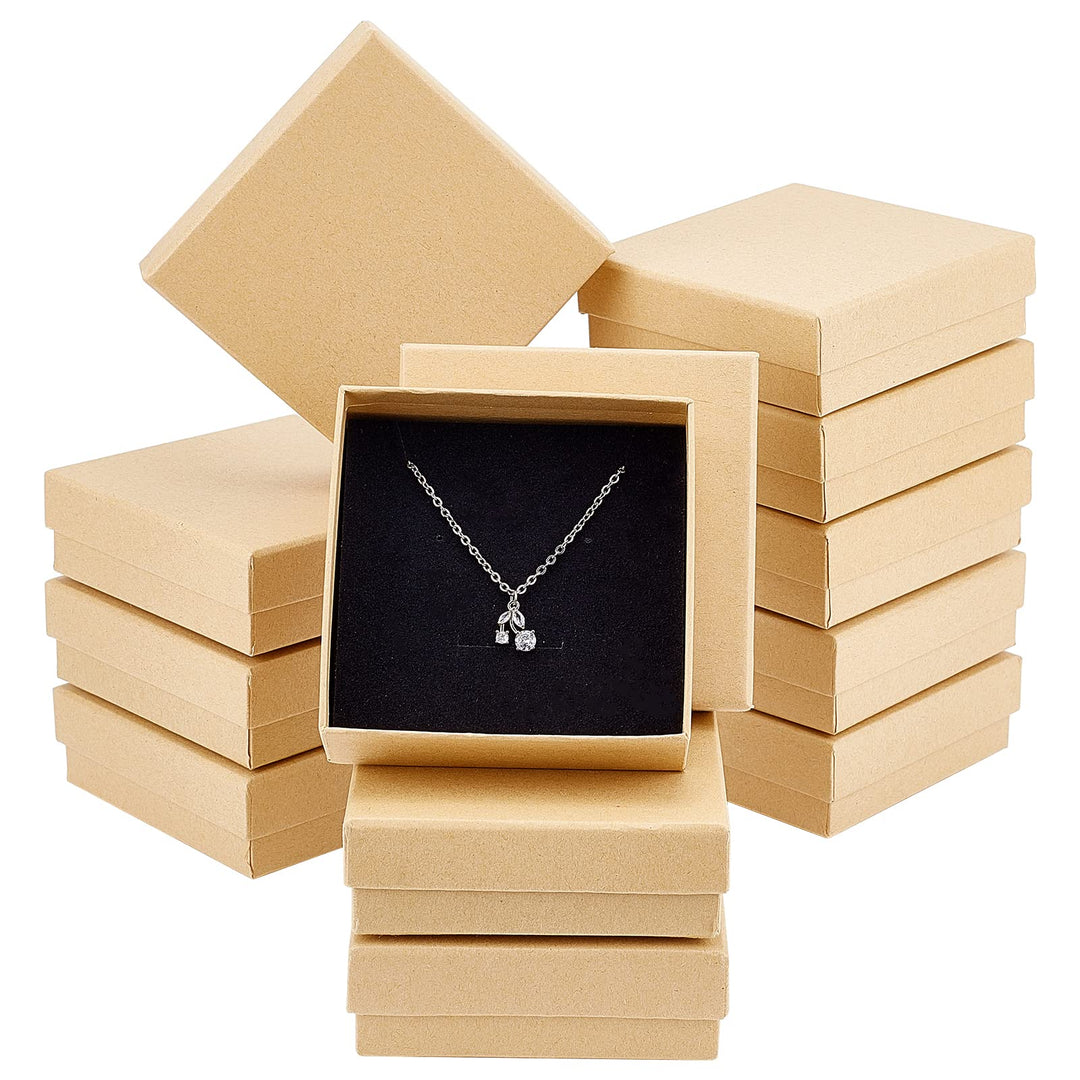 nbeads 24 Stück Braun Karton Geschenkbox Schmuckschatulle Quadrat Schmuck Box Halsketten Verpackung
