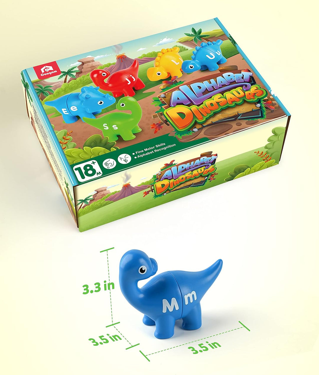 Coogam Matching Letters Feinmotorik Spielzeug, 26 PCS Double-Sided ABC Dinosaurier Alphabet Spiel mi