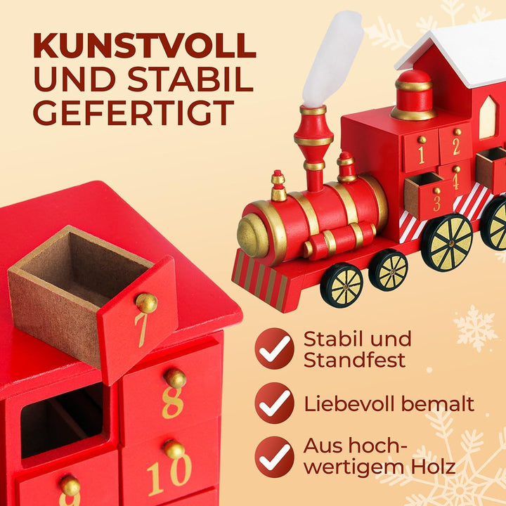 Spielwerk® Wiederverwendbarer Adventskalender Lokomotive Bunt Bemalt Zum Befüllen 24 Türchen Weihnac