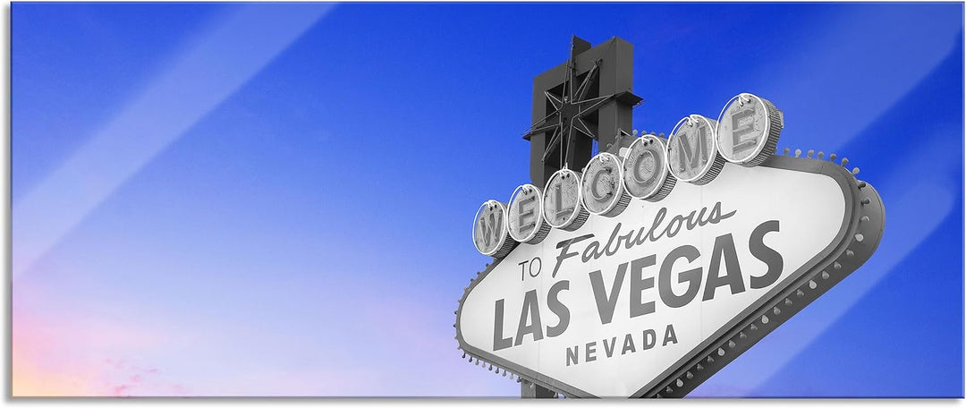 Pixxprint Glasbild Panorama, Wandbild aus Echtglas, tolles Las Vegas Schild, 100x40 cm, inkl. Aufhän