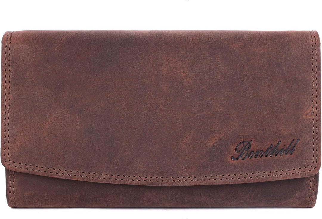 Benthill Geldbörse Gross Echt-Leder | Damen Portemonnaie XXL mit RFID Schutz | Vintage Frauen Geldbe