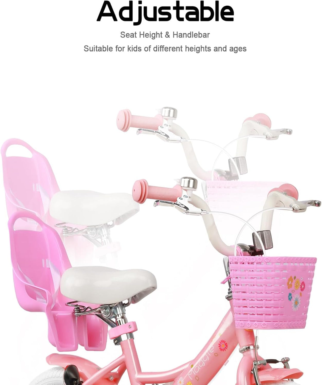 Glerc Maggie 12 14 16 Zoll KinderFahrrad für 2-7 Jahre Mädchenfahrrad alt mit Puppe-Sitz & Stützräde