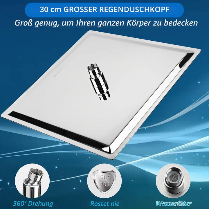 30cm Grosser Regenbrause - Voolan Quadrat Hochdruck Duschkopf aus Edelstahl 304 - Komfortables Dusch