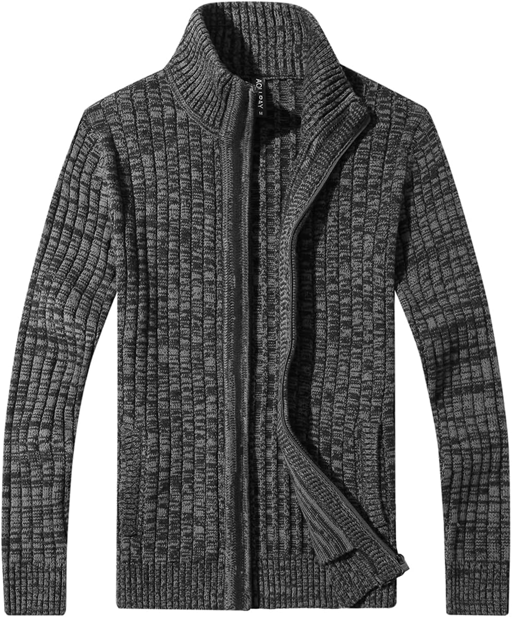 AOLI RAY Herren Strickjacke mit Reissverschluss Cardigan Stehkragen Pullover Feinstrike Sweaters mit