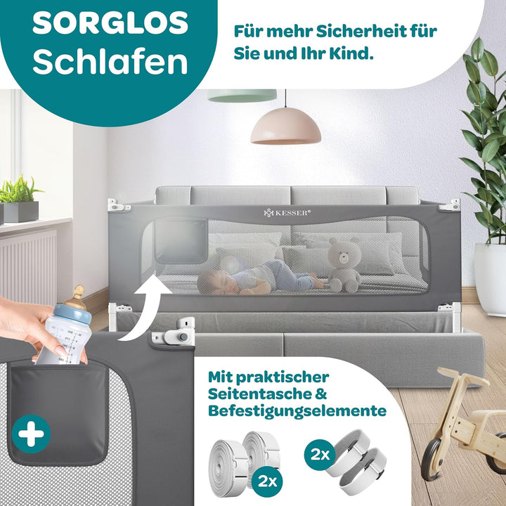 KESSER® Bettschutzgitter 180 cm, Bettgitter Kinderbett höhenverstellbar | Rausfallschutz Bett für Ba