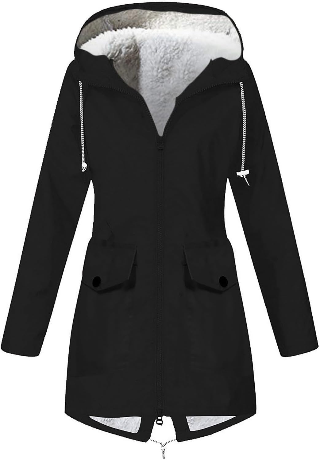 Softshelljacke Damen Wasserdicht Regenjacken mit Teddyfleece Winter Warm Regenmantel Schwarz Softshe