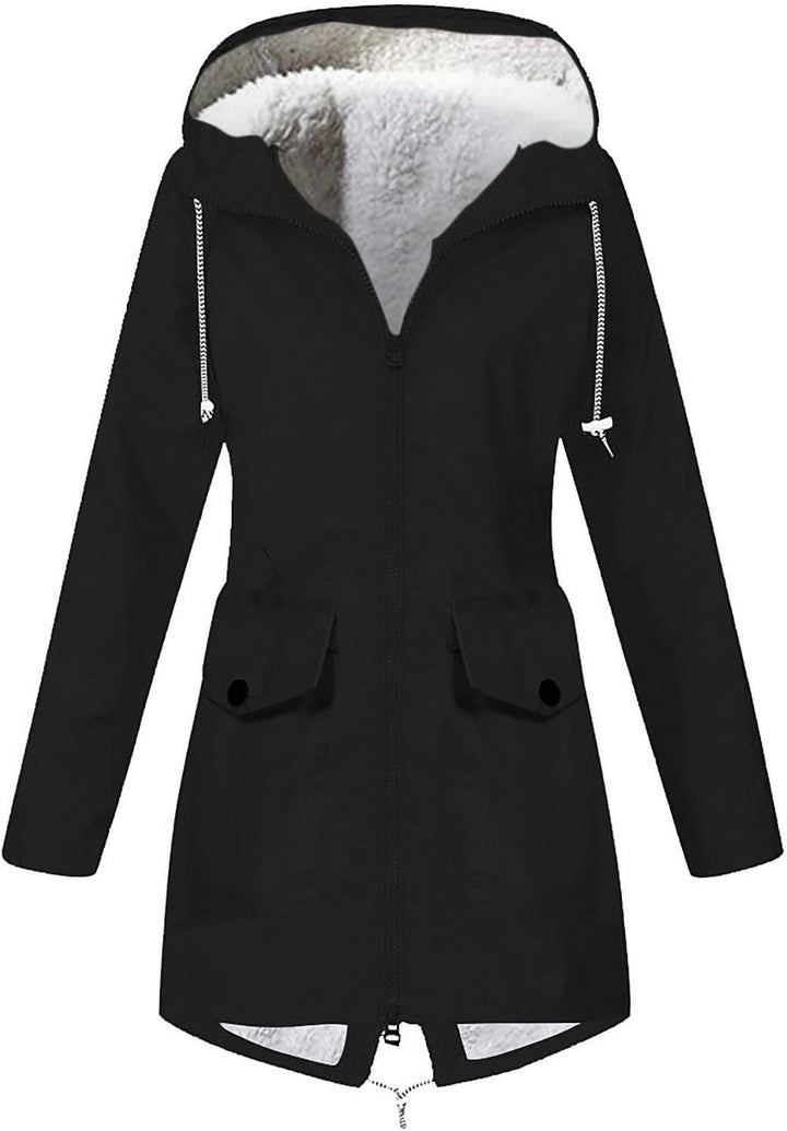 Softshelljacke Damen Wasserdicht Regenjacken mit Teddyfleece Winter Warm Regenmantel Schwarz Softshe