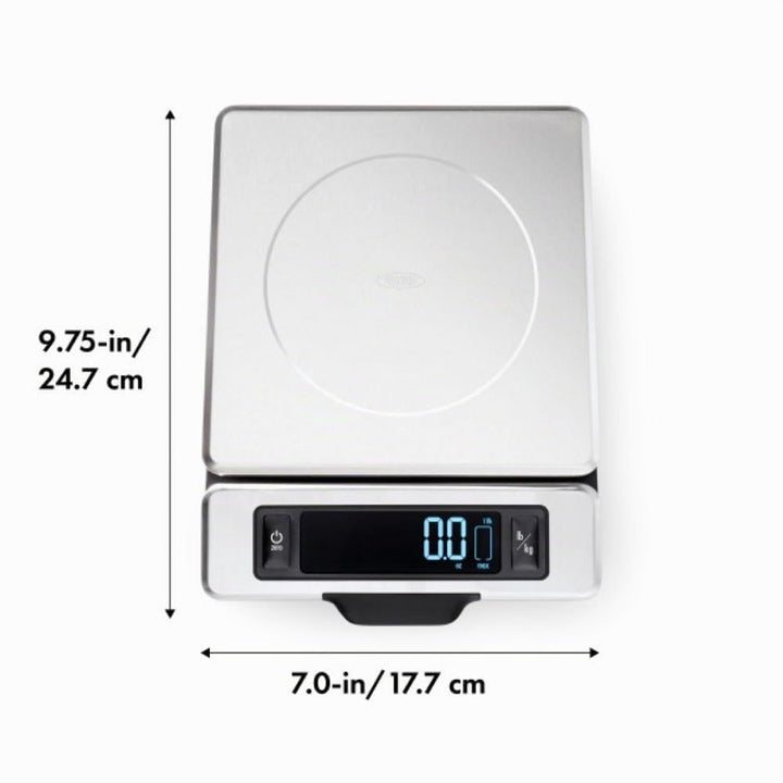 OXO Good Grips 5 kg Edelstahl-Küchenwaage:Ausziehbares Display für schattenfreie Anzeige+Leicht able
