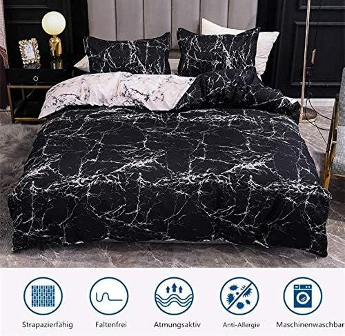 Boqingzhu Bettwäsche 220x240 cm Marmor Optik Schwarz Weiss Bettwäsche Set Microfaser 3 Teilig Wendeb