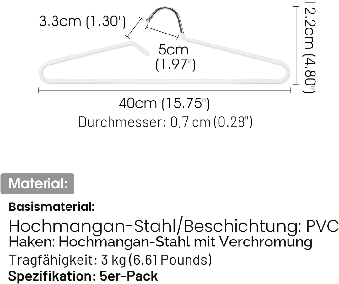 SHIMOYAMA Kleiderbügel, 5 Pack, Metall Kurzhals Kleiderbügel Organisers, Anti-Rutsch-Kragen-Schutz-B