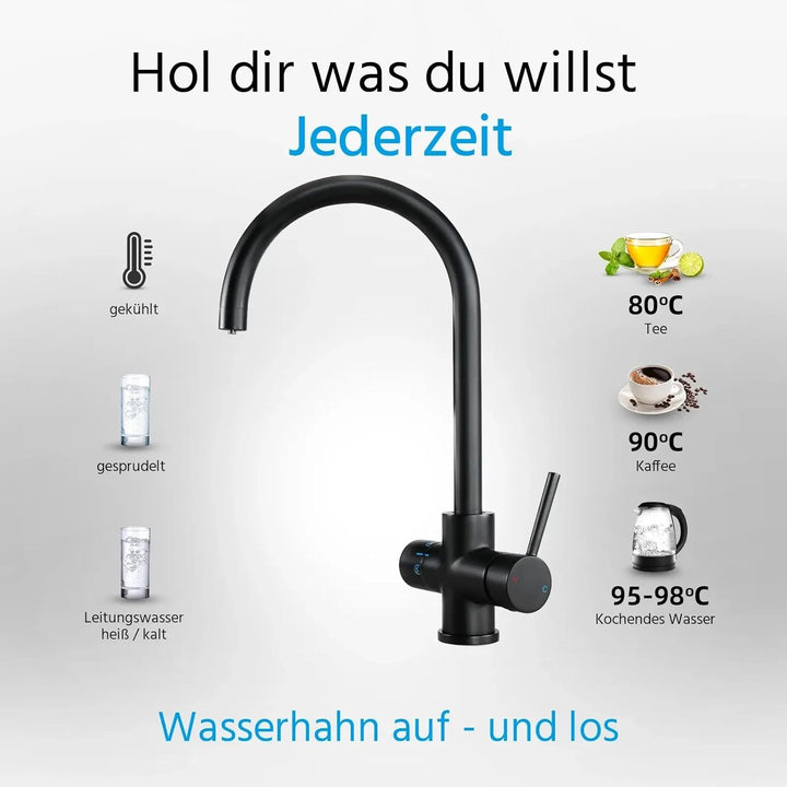 HappyFilter FizzRed Wassersprudler Wasserkocher | gekühlt | gesprudelt | kochend| 5in1 Chrom Wasserh