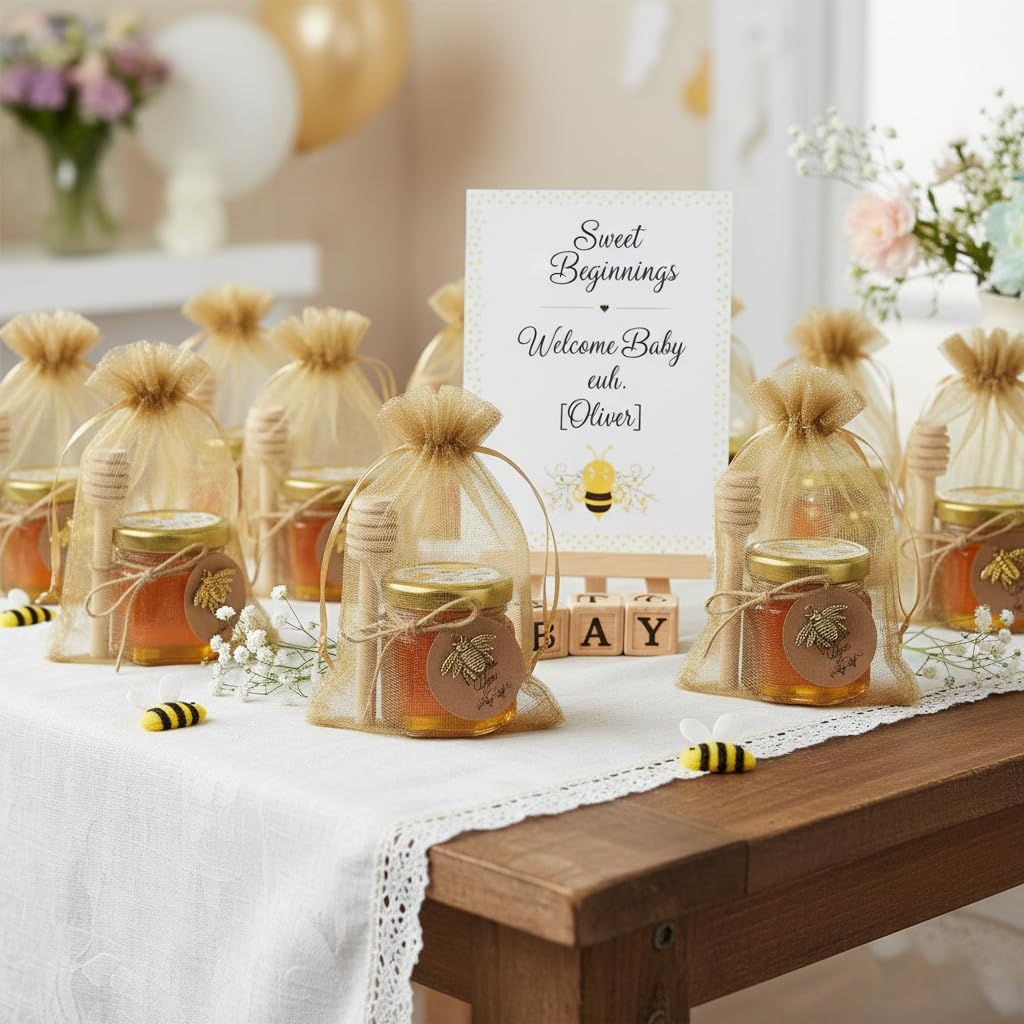 DnayDkiy 40er Set Mini Sechseckige Glas Honig Gläser mit Dippers und Charm-Anhängern - Perfekt als G