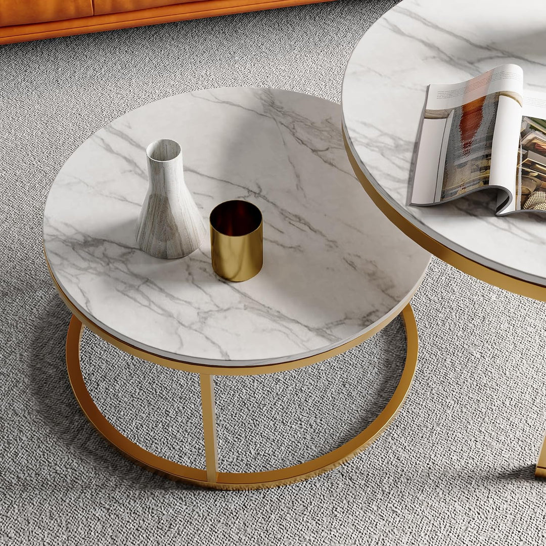 BRILVERDE Couchtisch Rund 2er Set,Wohnzimmertisch Sofatisch Beistelltisch,für Wohnzimmer,Büro,Weiss
