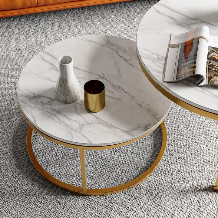 BRILVERDE Couchtisch Rund 2er Set,Wohnzimmertisch Sofatisch Beistelltisch,für Wohnzimmer,Büro,Weiss