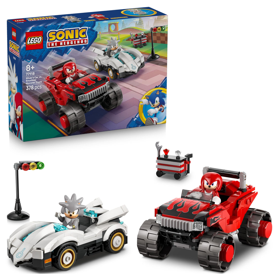 LEGO Sonic The Hedgehog Silvers Auto vs. Knuckles’ Monstertruck - Kinder Spielzeug mit 2 Flitzern un