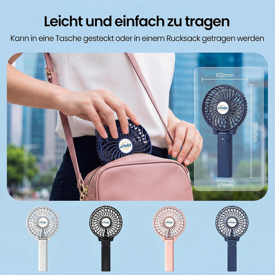 efluky Handventilator, Tragbarer Mini Ventilator, Faltbarer USB-Ventilator Wiederaufladbar, Kleiner