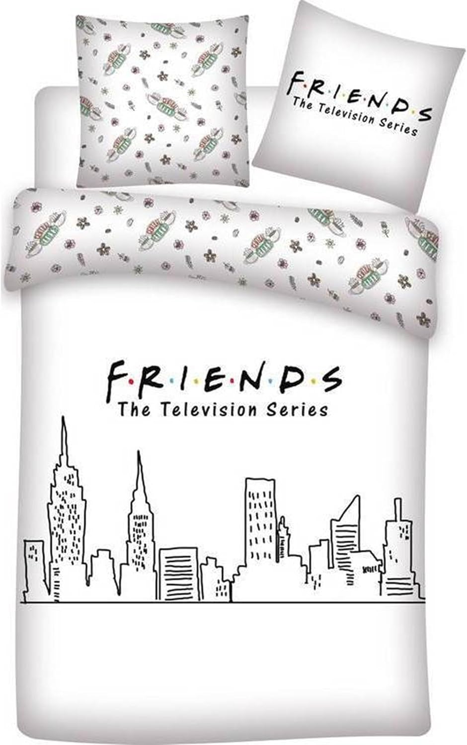 AYMAX S.P.R.L. Bettwäsche Friends für 2 Personen, Bettbezug 240 x 220 cm + 2 Kopfkissenbezüge 63 x 6