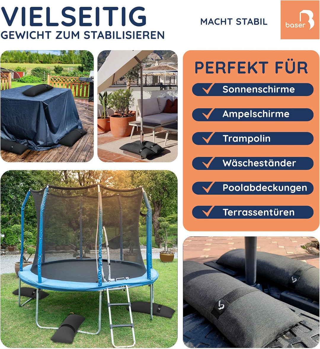 BASER - Runde auffüllbare Sandsäcke, 2 x 20 KG, auffüllbare Gewichte für Ampelschirme, Sonnenschirme