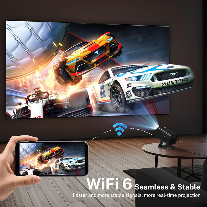 4K 1080P unterstützt Mini Beamer mit Android 11 OS Klein Projektor mit WiFi 6 Bluetooth 5.4, 270° Dr