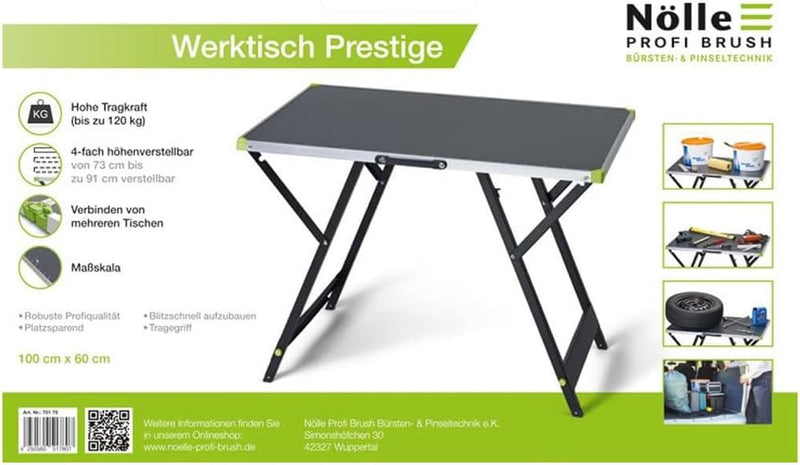 NÖLLE PROFI BRUSH 70170 Werktisch Prestige, 4-fach höhenverstellbar