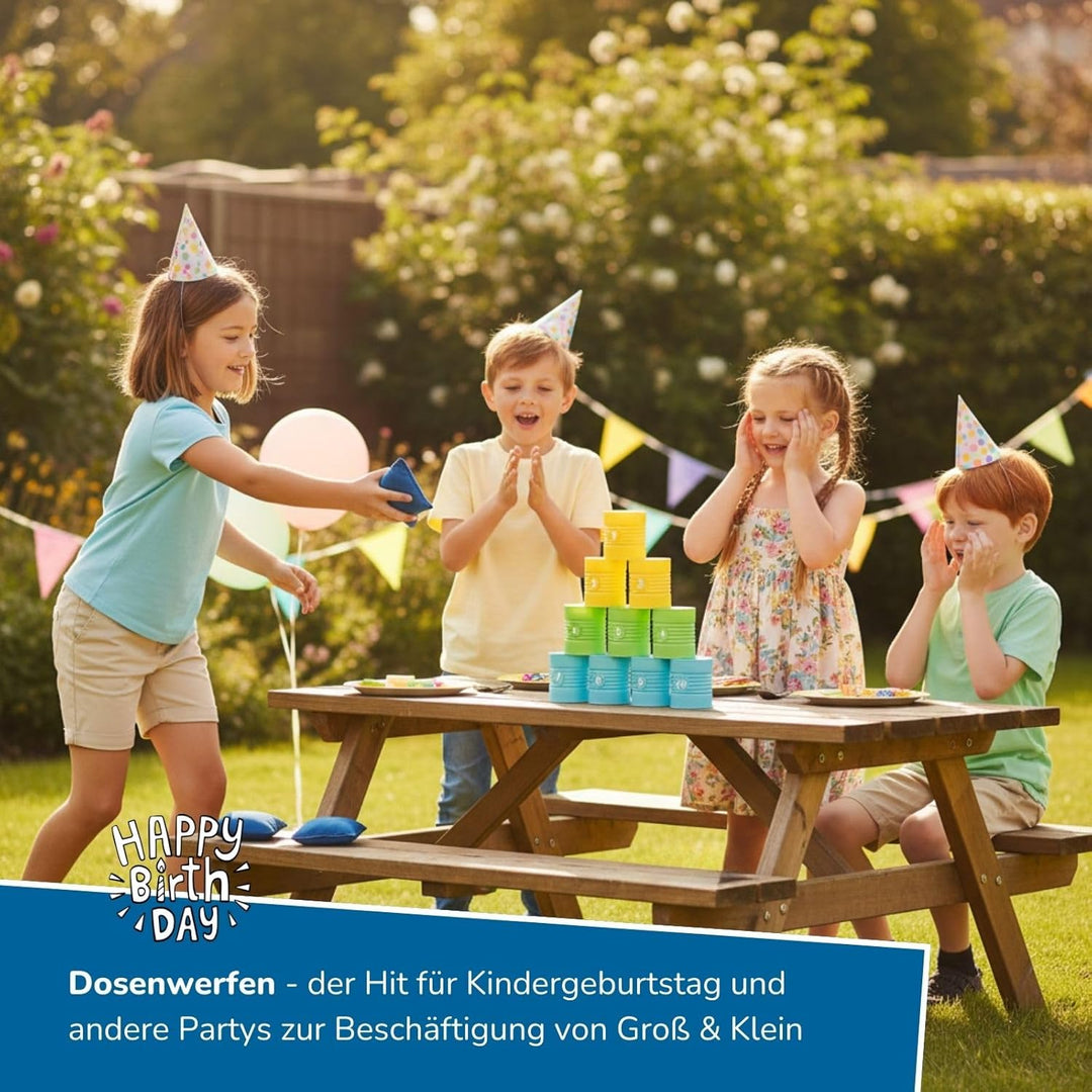 alldoro 68705 Party-Bundle 32-TLG, Dosenwerfen & 4 Klassische Bewegungsspiele, actionreiches Spielep