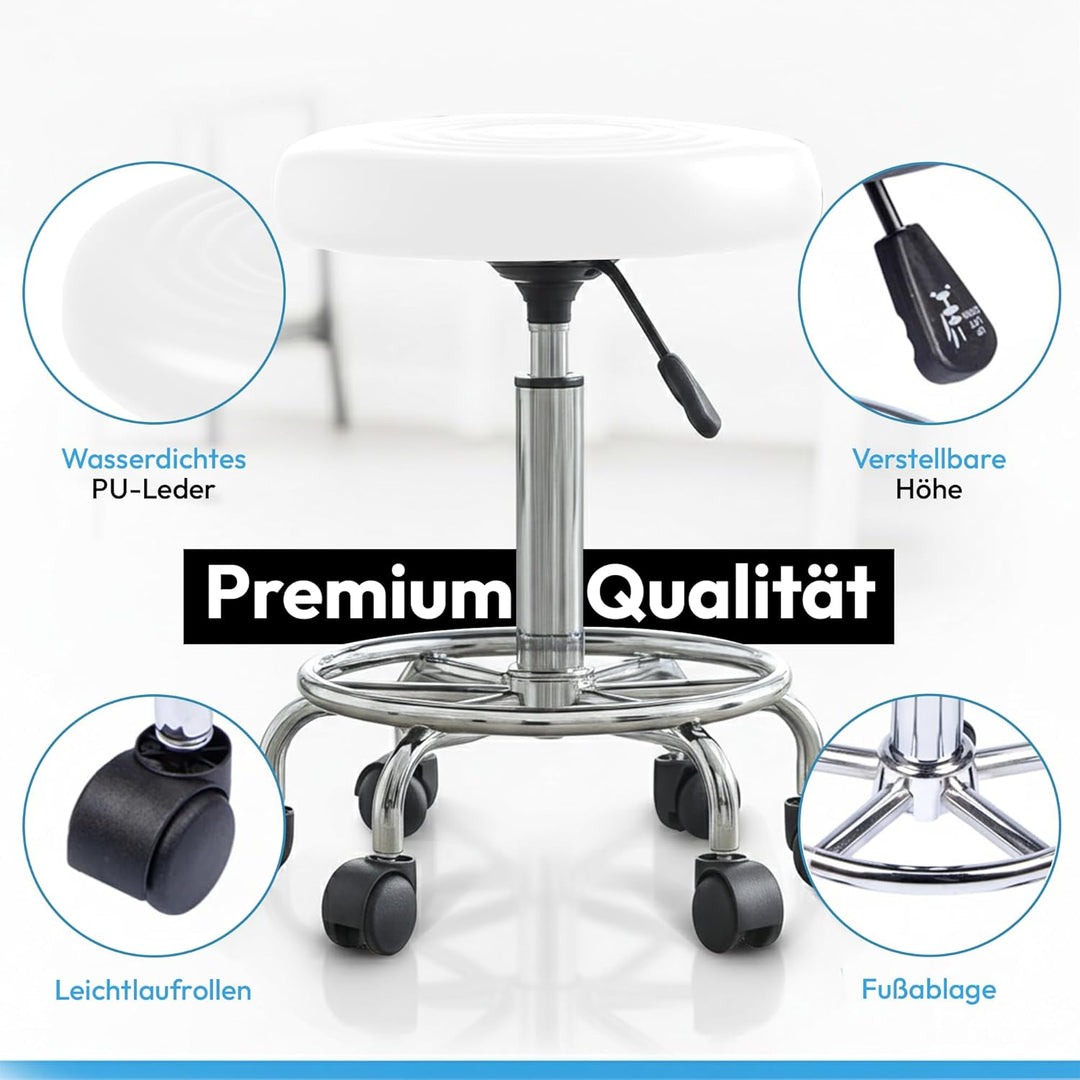 Ergonomie rollbarer Arbeitshocker Drehhocker Barhocker Praxishocker Rollhocker höhenverstellbar, wei