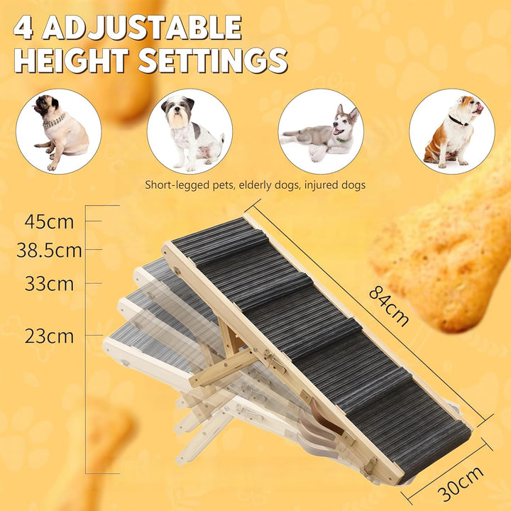 Hunderampe aus Holz, Hundetreppe 4 Stufen Verstellbar 23cm bis 46cm, verstellbare Rampe Hund für Sof