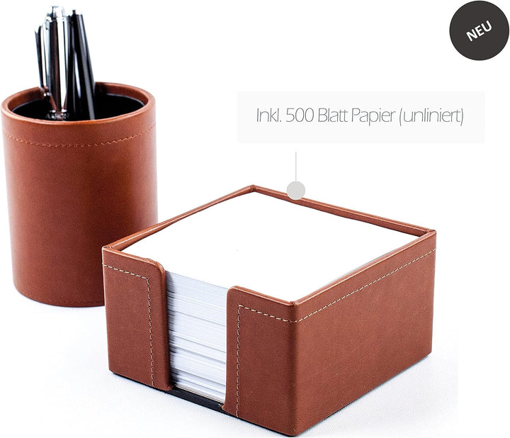 DELMON VARONE - Zettelkasten aus veganem Kunstleder Braun - Zettelbox inkl. 500 Blatt Papier - Notiz